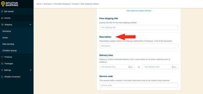 IS HS Shipping Methods - Optional Settings Free Shipping Description
