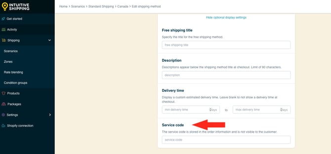 IS HS Shipping Methods - Optional Settings Free Shipping Service Code