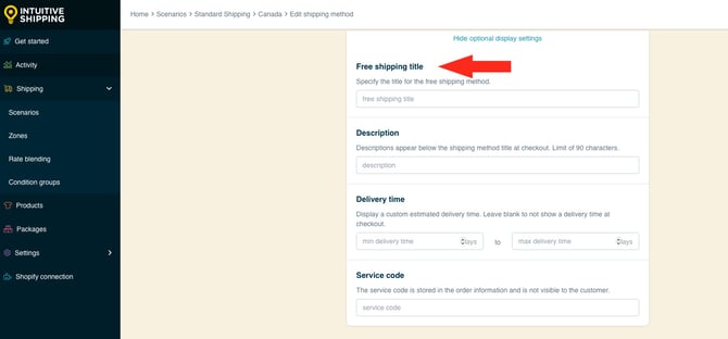 IS HS Shipping Methods - Optional Settings Free Shipping Title