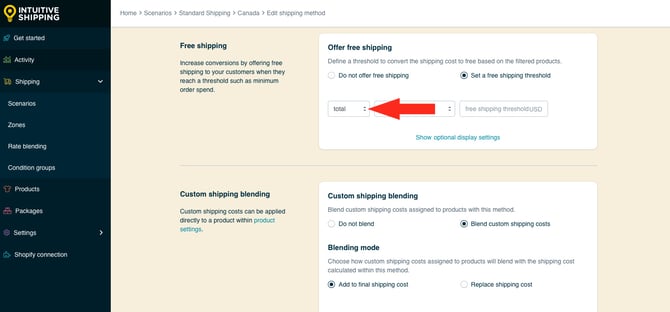 IS HS Shipping Methods - Optional Settings Free Shipping Type