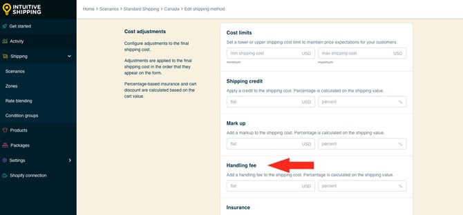 IS HS Shipping Methods - Optional Settings Handling Fee