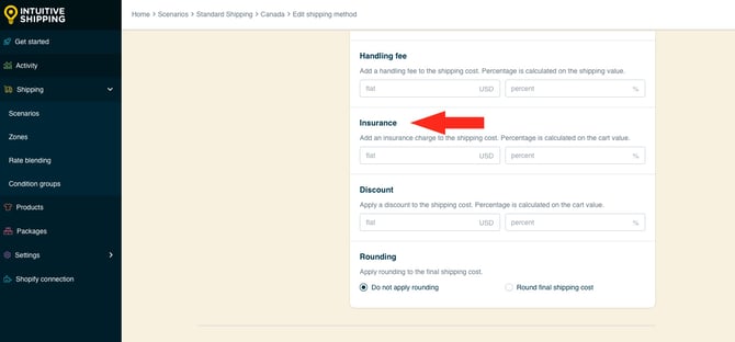 IS HS Shipping Methods - Optional Settings Insurance