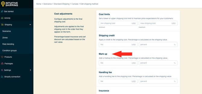 IS HS Shipping Methods - Optional Settings Mark Up