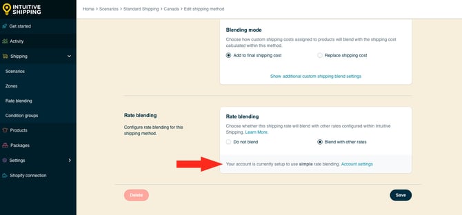 IS HS Shipping Methods - Optional Settings Rate Blending - Simple Blending