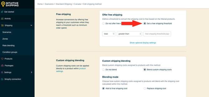 IS HS Shipping Methods - Optional Settings Set Free Shipping Threshold