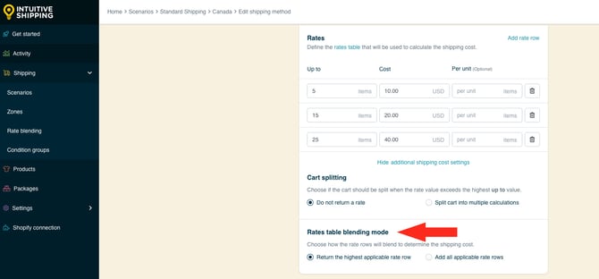 IS HS Shipping Methods - Rate Table Blending Mode