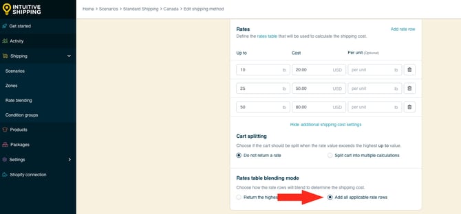 IS HS Shipping Methods - Rate Table Blending Return Blend Example