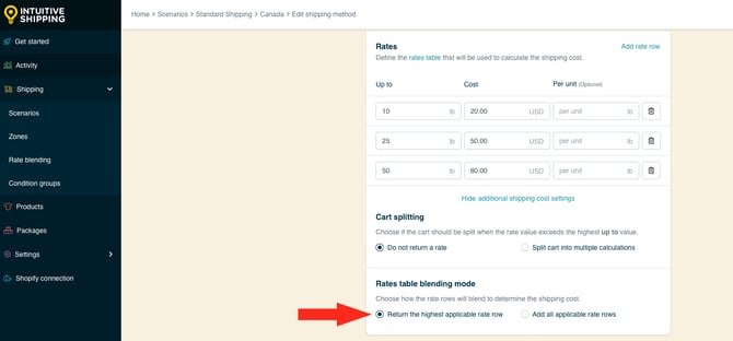IS HS Shipping Methods - Rate Table Blending Return Highest Example