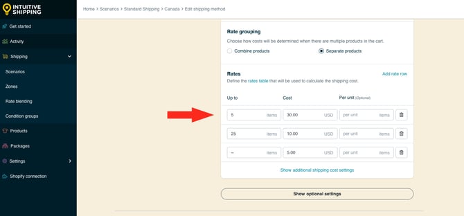 IS HS Shipping Methods - Rate Table Example 1