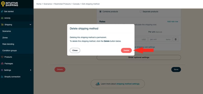 IS HS Shipping Methods - Restricted Shipping - Confirm Delete Expedited Method