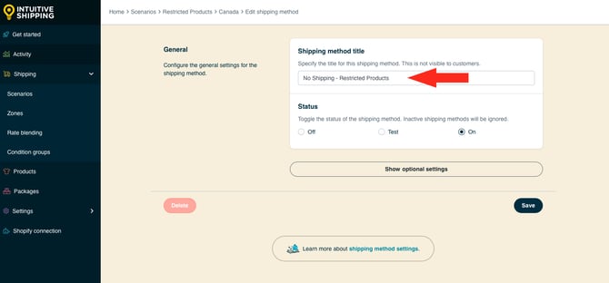 IS HS Shipping Methods - Restricted Shipping - Edit No Shipping Method Title