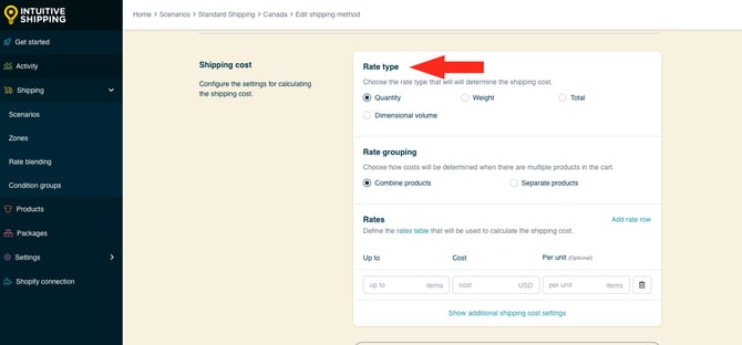 IS HS Shipping Methods - Select Rate Type