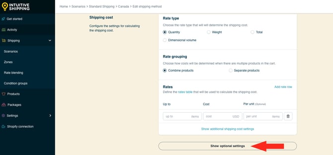 IS HS Shipping Methods - Show Optional Settings