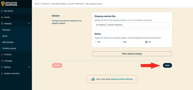 IS HS Shipping Methods - Subzone Restricted Shipping - No Shipping Method Save Button