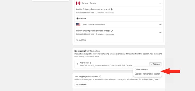 IS HS Shopify - Add Fulfillment Location - Create or Use Rate