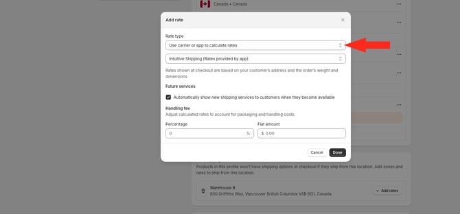 IS HS Shopify - Add Rate - Use Carrier Or App