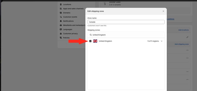 IS HS Shopify - Edit Zone - Select UK