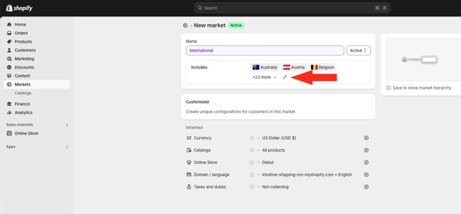 IS HS Shopify - Markets - Edit International Market