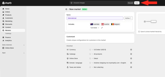 IS HS Shopify - Markets - Save Changes