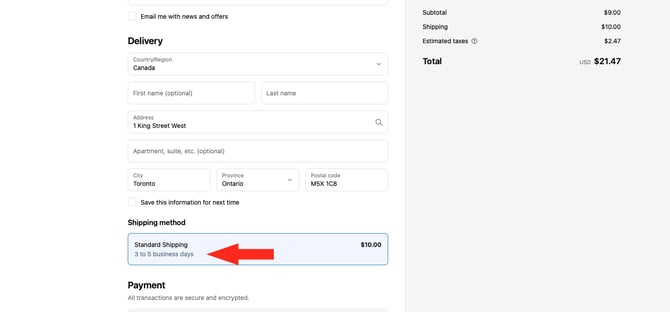 IS HS Shopify Checkout - Shipping Method Delivery Time Example