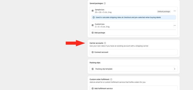 IS HS Shopify Settings -  Shipping and Delivery - Carrier Accounts