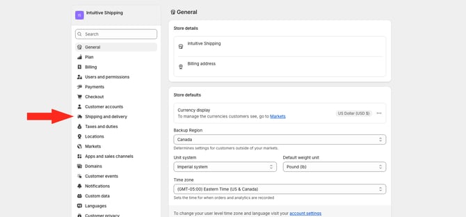 IS HS Shopify Settings -  Shipping and Delivery