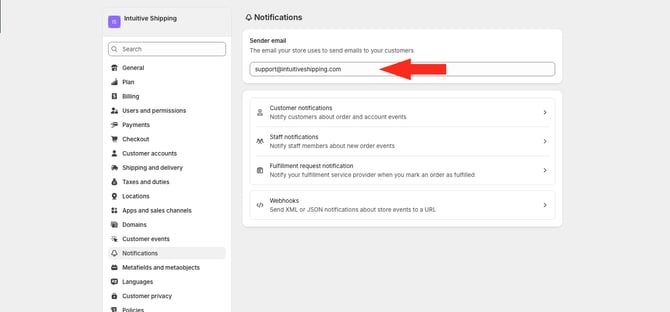 IS HS Shopify Settings - Notifications - Update Email