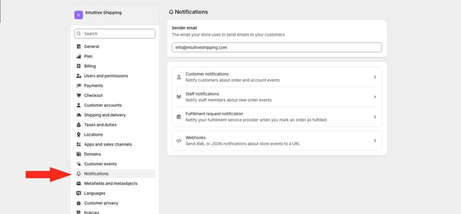 IS HS Shopify Settings - Notifications