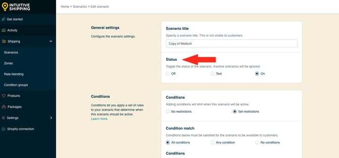 IS HS Tiered Shipping Method - Small - Scenario Status