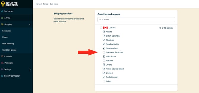 IS HS Zones - Shipping Locations - Canada Exclude Territories