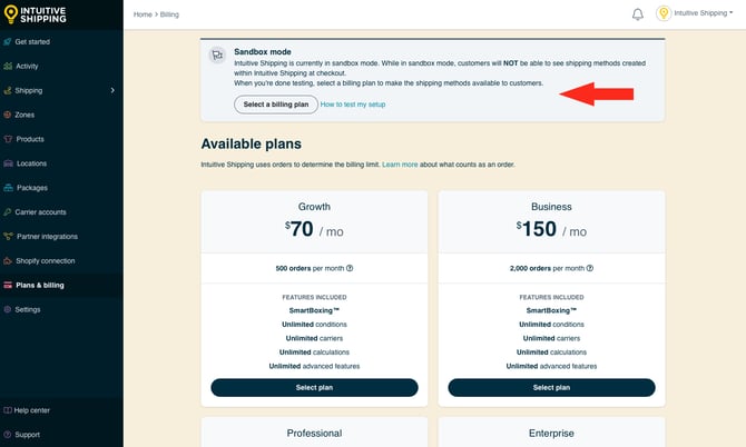 IS -  Plans and Billing - Sandbox Banner