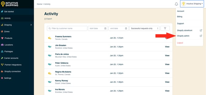 IS - Account Menu  - Shopify Admin
