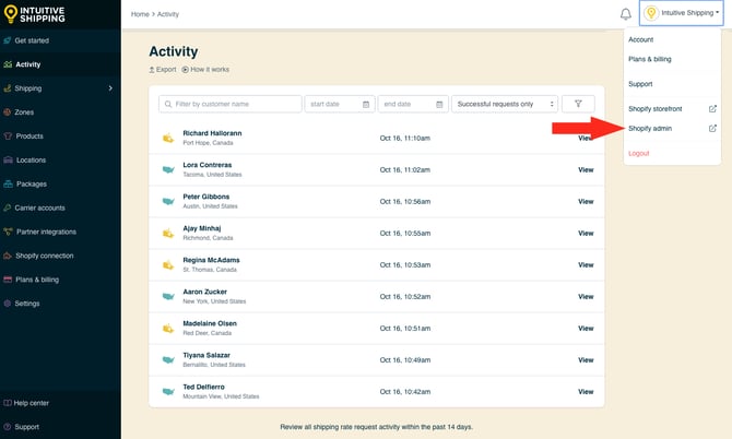 IS - Activity - Account Shopify Admin