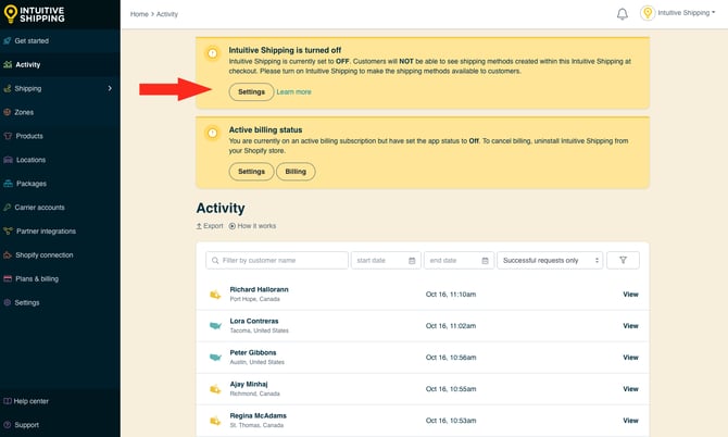 IS - Activity - Intuitive Shipping Turned Off Banner