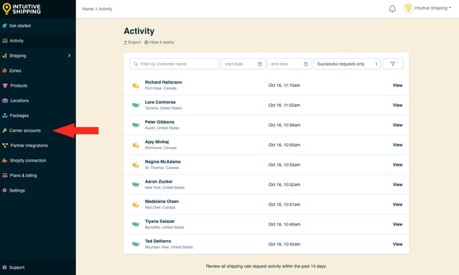 IS - Activity Menu - Carrier Accounts