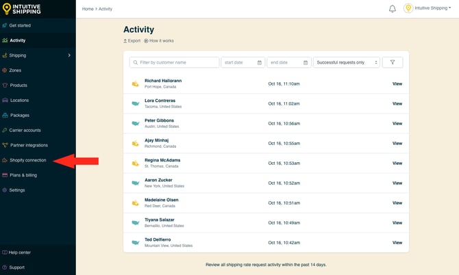 IS - Activity Menu - Shopify Connection
