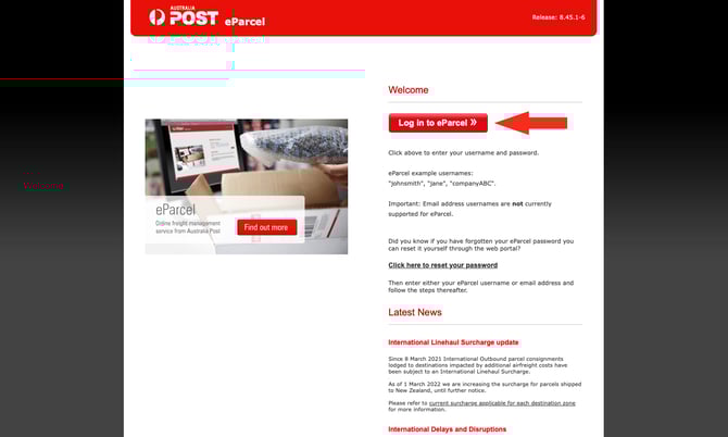 IS - Aus Post - Log In to eParcel