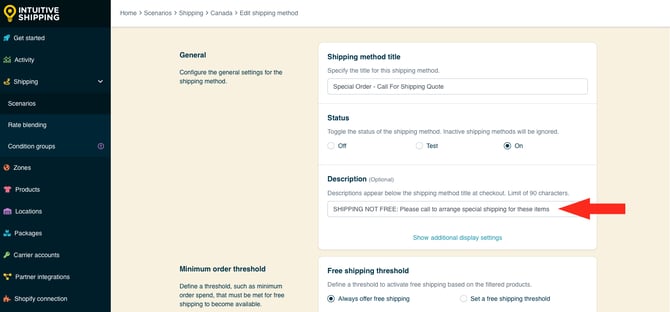 IS - Call For Quote Shipping Method - Edit Description Shipping Not Free