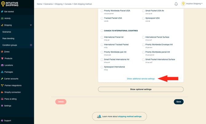 IS - Canada Post Shipping Method - Show Additional Service Settings
