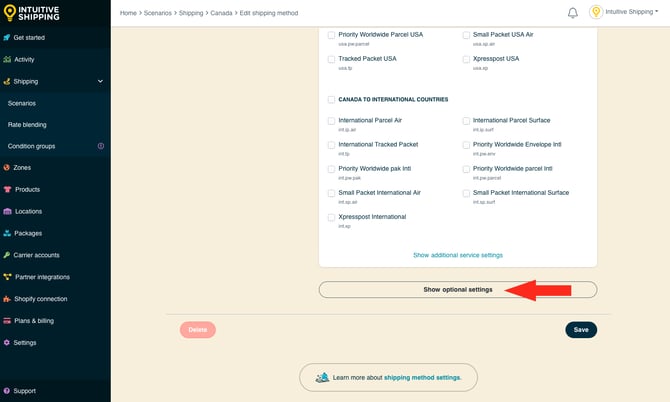 IS - Canada Post Shipping Method - Show Optional Settings
