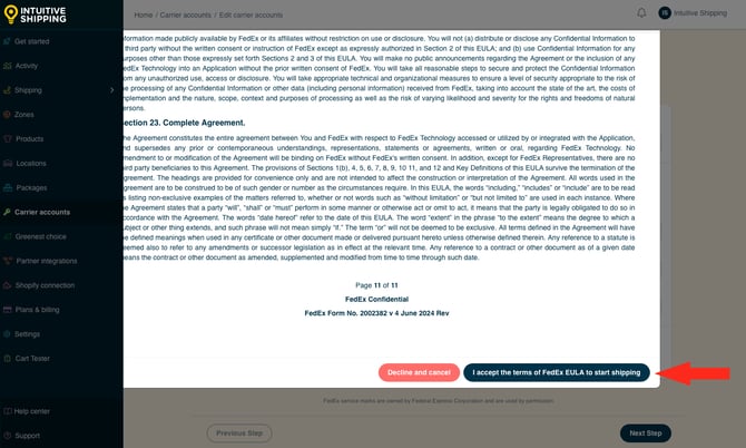 IS - Carrier Accounts - Accept FedEx EULA-2