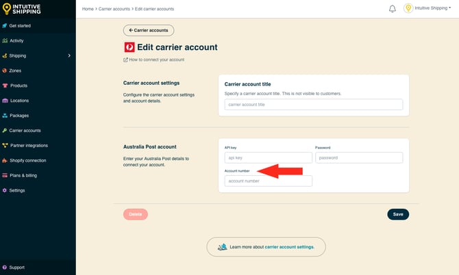 IS - Carrier Accounts - Aus Post Account Number