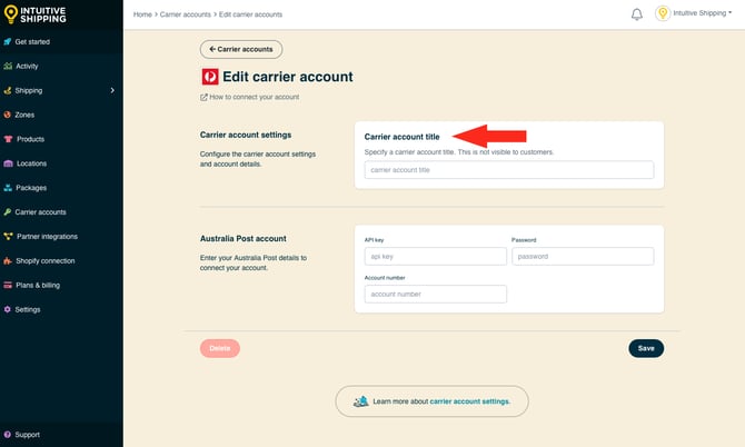 IS - Carrier Accounts - Aus Post Carrier Account Title