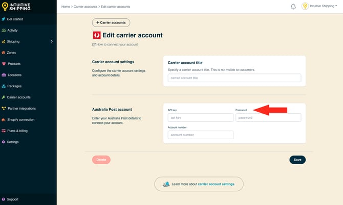 IS - Carrier Accounts - Aus Post Password