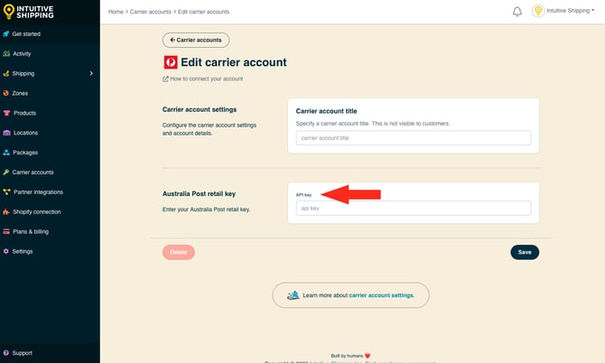 IS - Carrier Accounts - Aus Post Retail API Key
