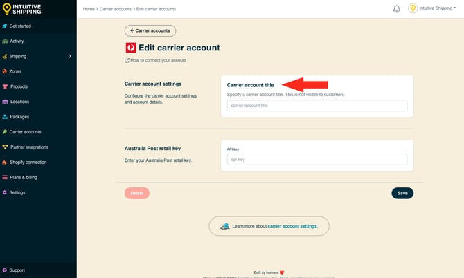 IS - Carrier Accounts - Aus Post Retail Carrier Account Title