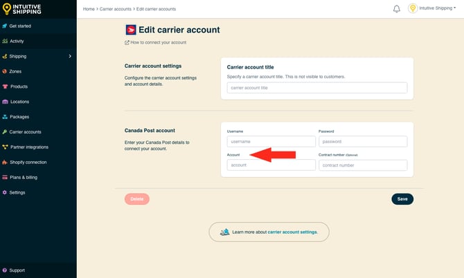 IS - Carrier Accounts - Canada Post Account