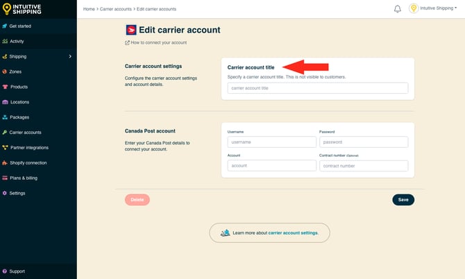 IS - Carrier Accounts - Canada Post Carrier Account Title