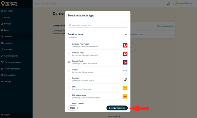 IS - Carrier Accounts - Canada Post Configure Account