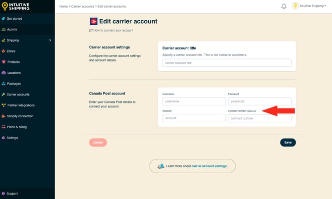 IS - Carrier Accounts - Canada Post Contract Number